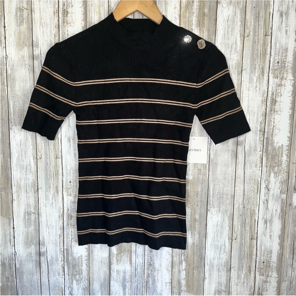 NWT Ellen Tracy Jewel Ribbed Blouse - Picture 2 of 5